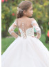 Long Sleeves Ivory Lace Tulle Illusion Neck Floor Length Flower Girl Dress